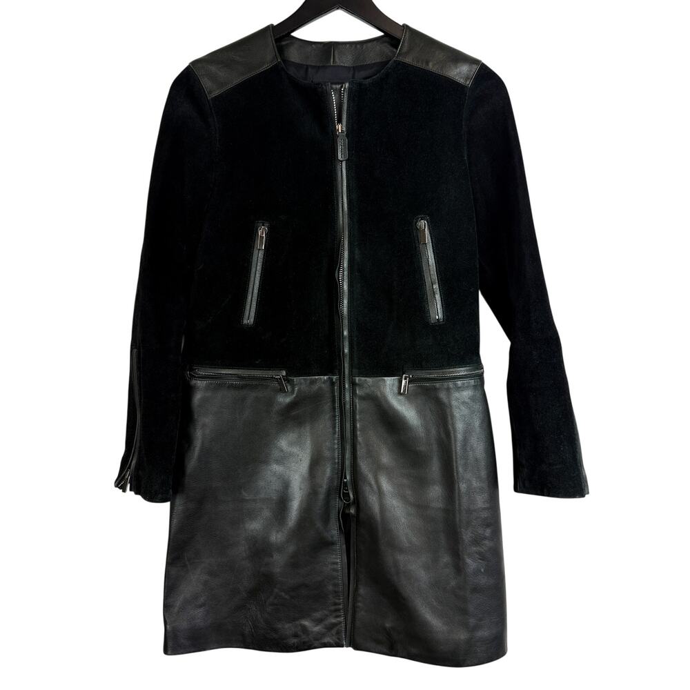 Fratelli Rossetti 100% Leather Suede Long Full Zip Jacket Black - 38 (2 US)